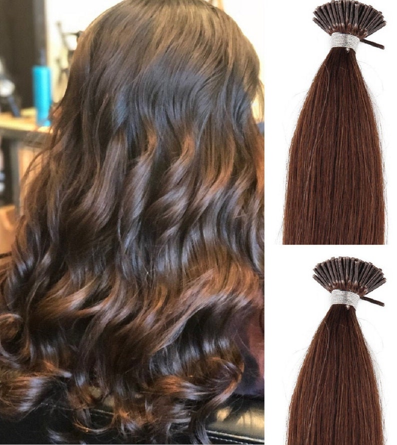 Hair Faux You 18 Remy Straight Pre bonded I Tip Human Hair Extensions Professional Salon, 100 grams 125 strands 4 Dark Brown image 1