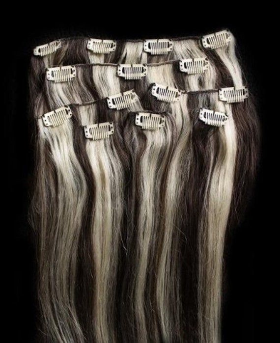 20 Clip in Hair Extensions Real Human Hair 90 Gram Clip on for Full Head 7 Pieces 14 Clips Weft Remy Hair 2 613 Etsy Canada