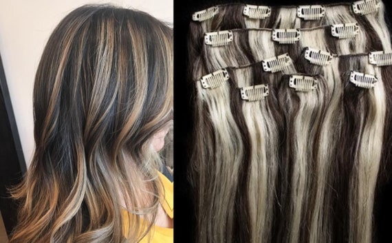 18 Clip in Hair Extensions Real Human Hair 80 Gram Clip on for Full Head 7 Pieces 14 Clips Weft Remy Hair 2 613 Etsy
