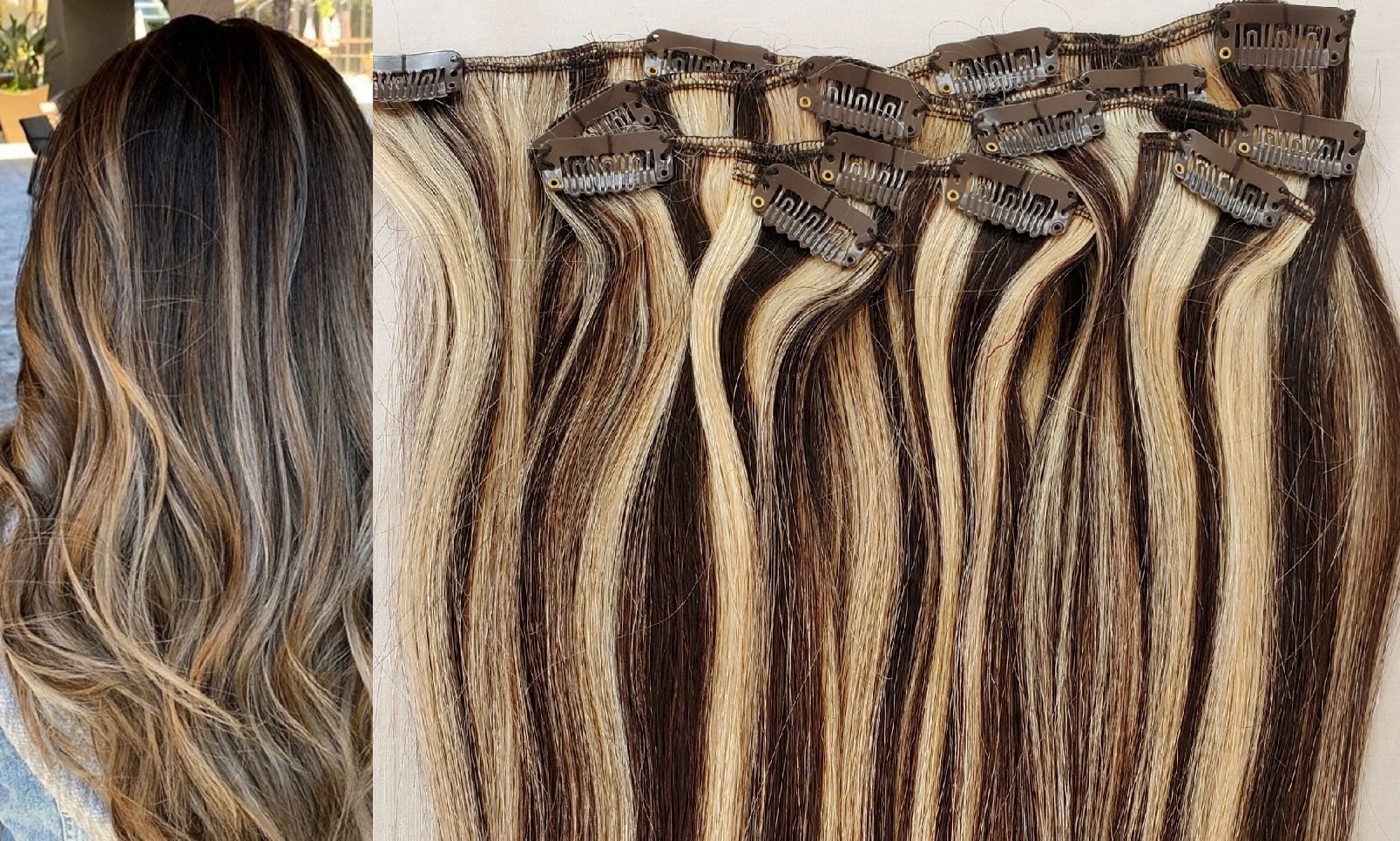 Fish Line Hair Extensions, Chestnut Brown w/Dark Blonde Highlights 22 Inch 100 G WENNALIFE Wire Hair Extensions 14 inch 75g Light Blonde  main image 2