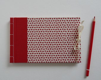 Hearts notebook, guest book or drawing notebook. Japanese bound notebook, 20x13 cm, 80 white pages.