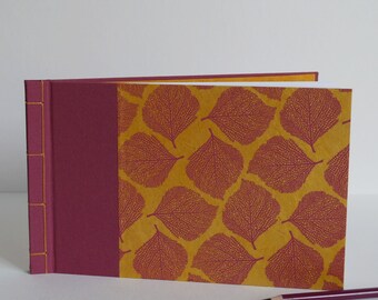 Autumn Leaves Notebook, guest book or drawing book. Japanese bound notebook, 25x16 cm, 56 blank pages.