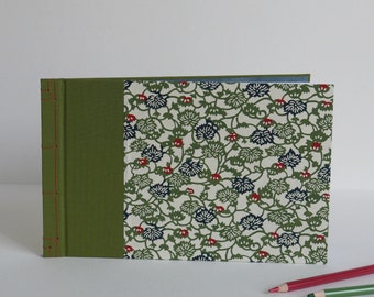 Floral Foliage notebook, guest book or drawing notebook. Japanese bound notebook, 25x16 cm, 56 blank pages.