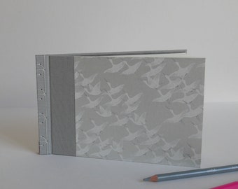 Cranes notebook, guest book or drawing notebook. Japanese bound notebook, 20x13 cm, 80 white pages.