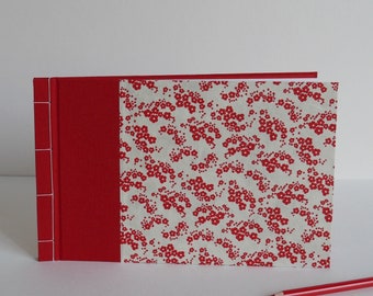 Red Flowers notebook, guest book or drawing notebook. Japanese bound notebook, 25x16 cm, 56 blank pages.