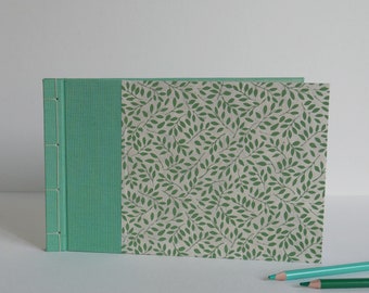 Green Foliage notebook, guest book or drawing notebook. Japanese bound notebook, 25x16 cm, 56 blank pages.