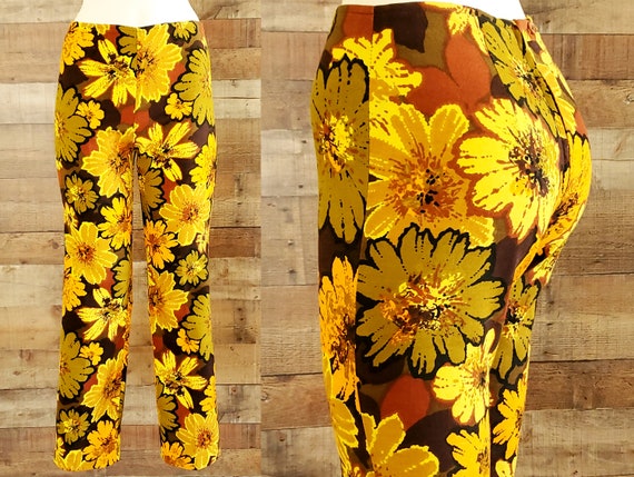 1960s Pants XS Sunflower Print Cigarette Pants