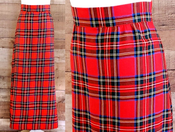1970s Skirt M Medium Red Plaid Maxi