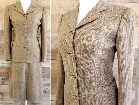 1940s Skirt Suit XS Wool Tweed Herringbone Skirt S