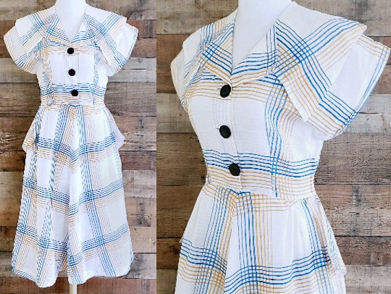 1950s Dress S M Small Medium Toni Todd Plaid Day