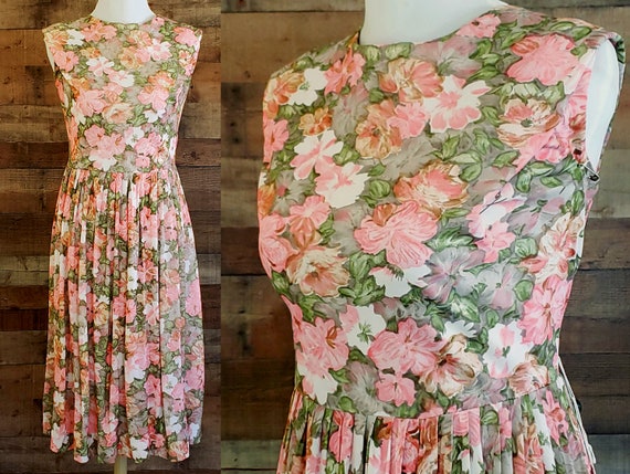 1960s Dress XL XXL Jersey Floral Day Dress Sundres
