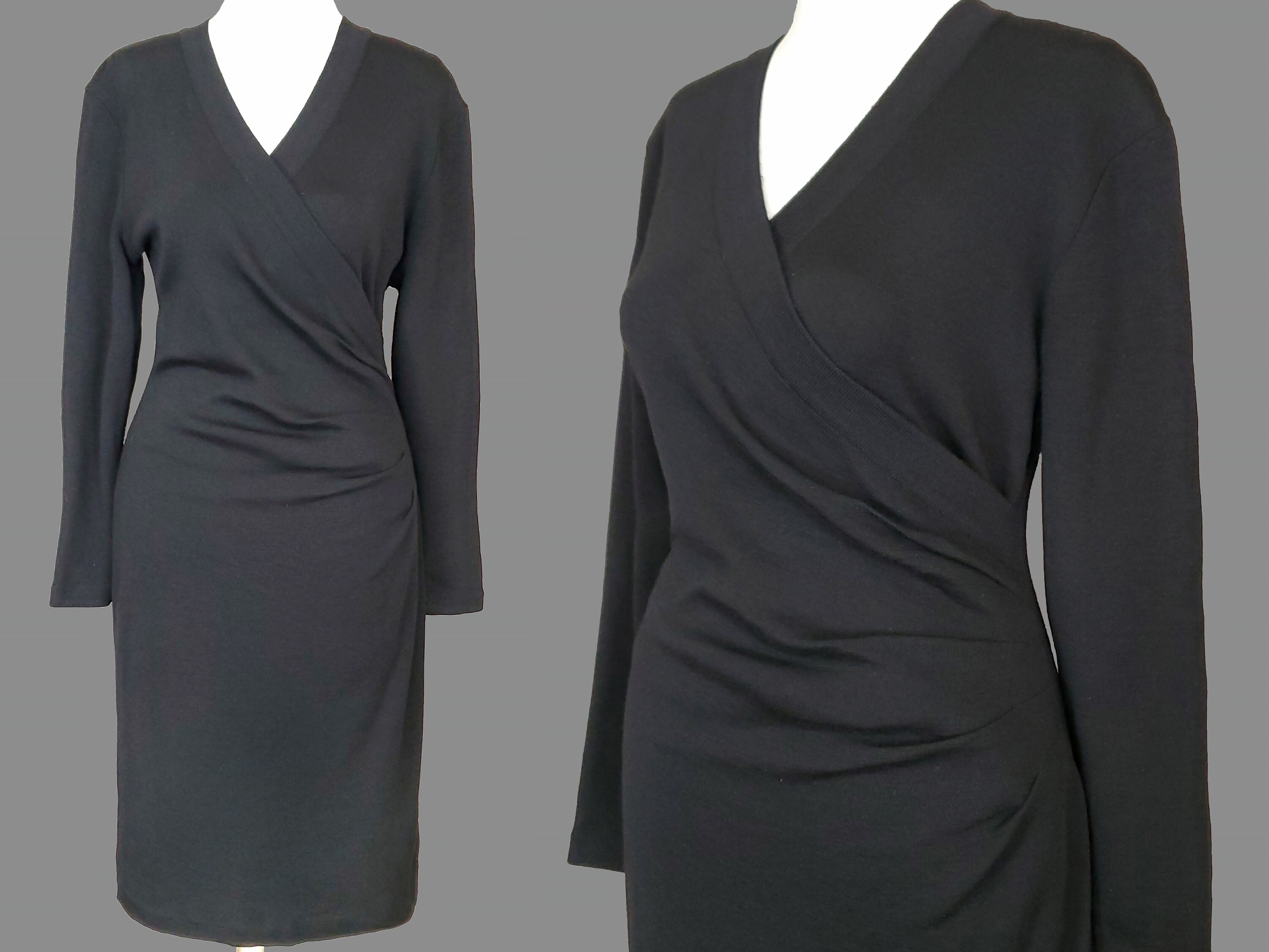 AuntieEstablishment Real 1980s Ann Taylor Sweater Dress S / M Small Medium Size 6 / 8 Women's 80s Vintage Black Surplice Bodice Sweaterdress