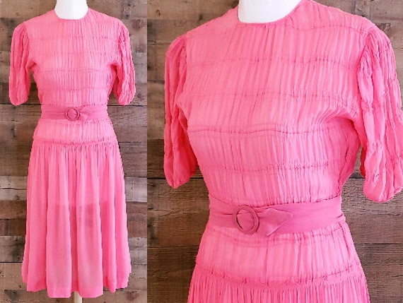 1930s Dress S M Small Medium Pink Rayon Crepe Dres