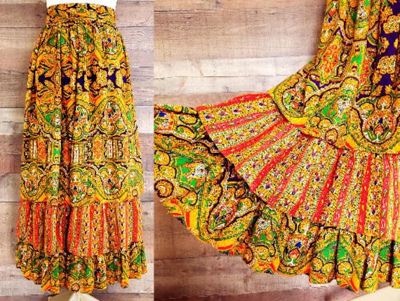 1970s Skirt S Small Tiered Peasant Skirt