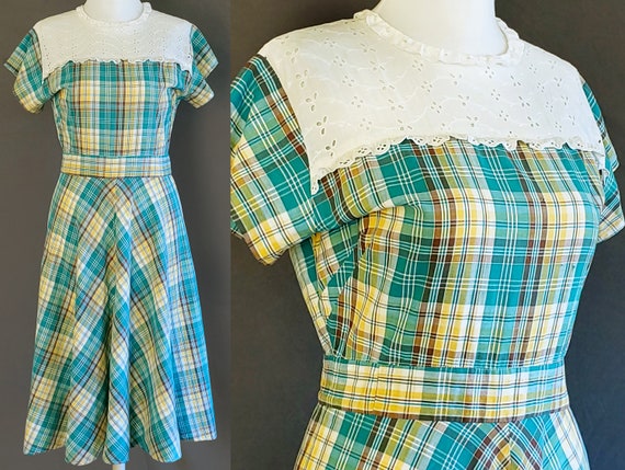 1930s Dress M Medium Plaid Size 6 8 10