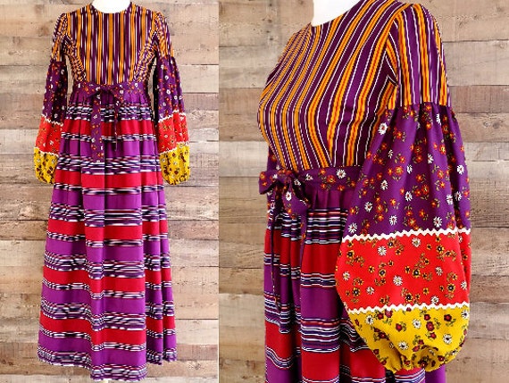 1960s Dress S Small Long Sleeve Maxi Dress