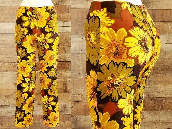 1960s Pants XS Sunflower Print Cigarette Pants