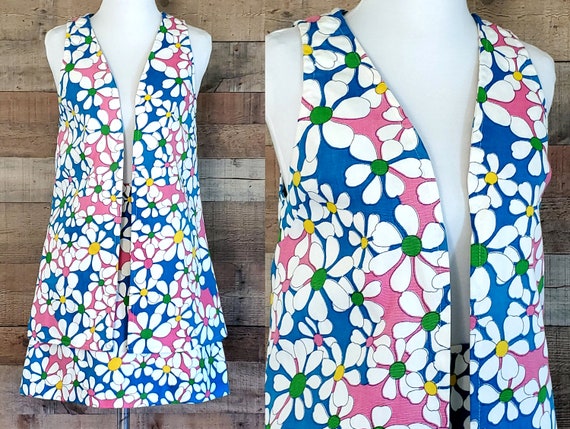 1960s Skirt Set XS Flower Power Mini Skirt and Ves
