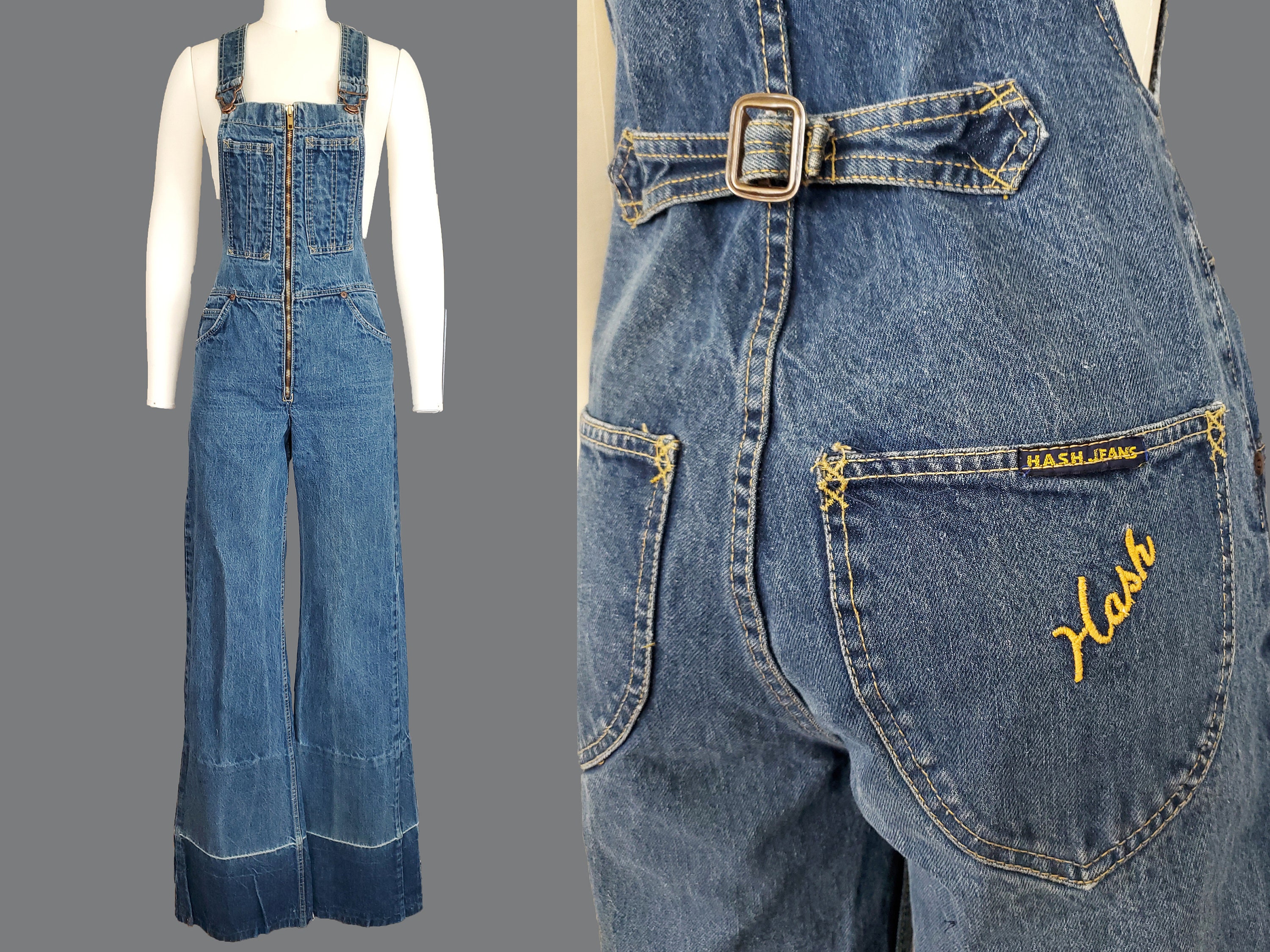 1970s HASH Jeans Zip Front Bib Overalls XS Extra Small Adjustable Size 0 2 4 Real True Womens 70s Vintage Clothing Etsy