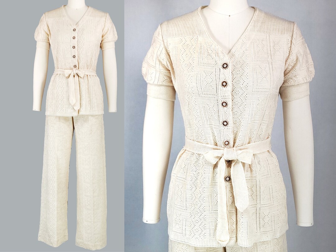 Real 1970s Knit Cardigan & Pants Set S / M Small Medium Size 6 Etsy