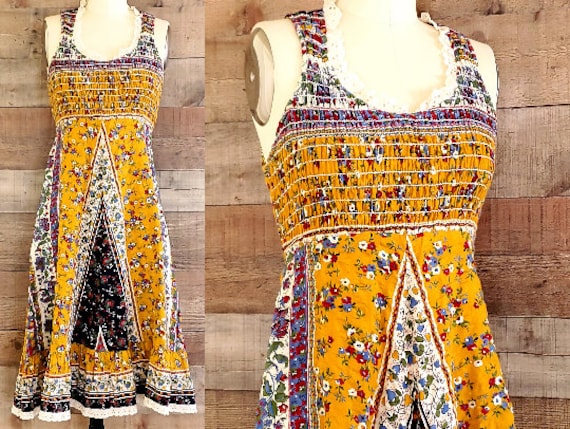 1970s Sun Dress XS Calico Sundress