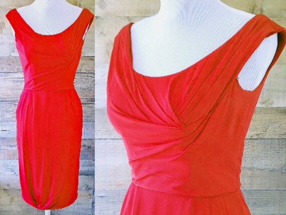 1950s Ceil Chapman XS Sexy Red Wiggle Dress