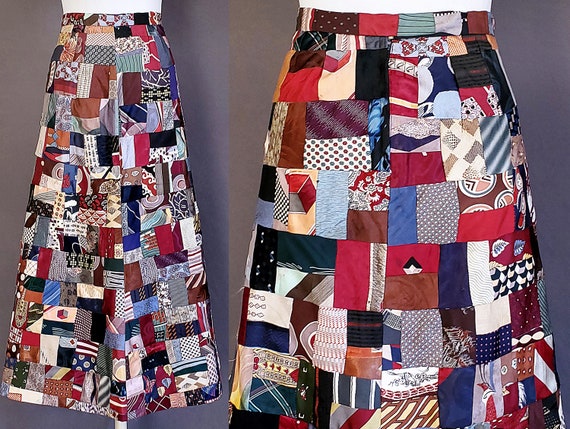 1970 70s Crazy Quilt Maxi Skirt M Medium Size 8 Wa