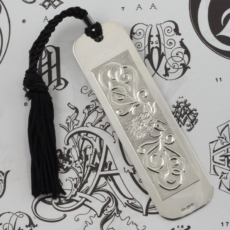 Handmade Sterling Silver Bookmark Hand Engraved Celtic Scroll Stag