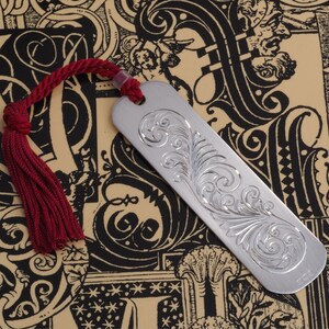 Handmade Sterling Silver Bookmark Hand Engraved Scroll Design Personalised