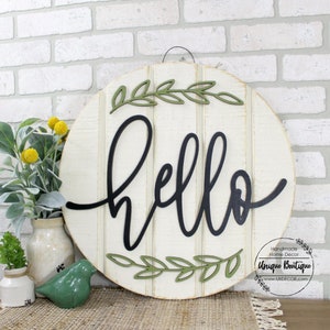 Front Door Decor, Wood Door Hanger, Hello Door Sign, Rustic Home Decor, Modern Farmhouse Style, year round wreath for front door, 19.5" gift