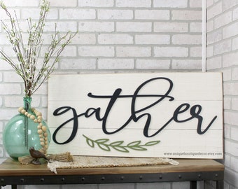 Large Gather Sign, Shiplap Sign, Modern Farmhouse style, Rustic Home Decor, dining room wall decor, 35x16, gather wood sign