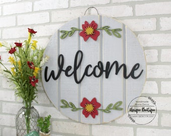Welcome Door Hanger, Front Door Sign, Year round wood Door sign, Welcome Sign For Front Door, Wood Door Decor, Shiplap Sign, 19.5"