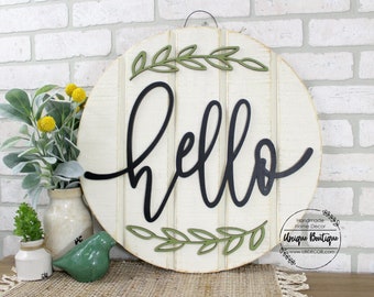 Front Door Decor, Wood Door Hanger, Hello Door Sign, Rustic Home Decor, Modern Farmhouse Style, year round wreath for front door, 19.5" gift