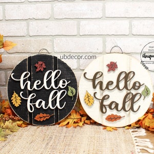 Fall Decor, Hello Fall Door Sign, 11" Small Wood Sign, Mini Hello Fall Sign, Fall Door Hanger, Autumn Fall Leaves,Fall Wreath for front door