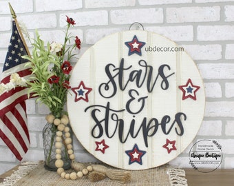 Stars & Stripes America Star Hanging Sign, Red white Blue, 4th of July sign, Patriotic Door Wreath, Summer door sign, front door sign, Flag