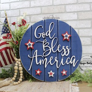 4th of July Wreath, Patriotic Door Hanger, God Bless America Star, Red white Blue, Fourth of July sign, Summer door sign, front door decor