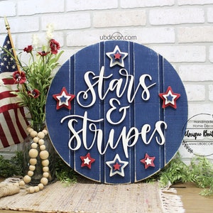 Stars & Stripes America Star Hanging Sign, Red white Blue, 4th of July sign, Patriotic Door Wreath, Summer door sign, front door sign, Flag