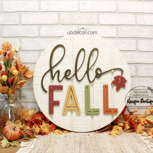 Fall Wreath, Hello Fall Door Hanger, Fall wreaths for front door, Autumn Fall Leaves, Rustic wood Shiplap sign, Front door decor, Halloween