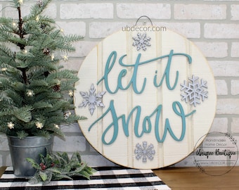 Let it Snow Door Sign, Snowflake door hanger, Modern Rustic Christmas Winter Wreath, 19.5", Front Door Decor, Farmhouse Wood Shiplap sign