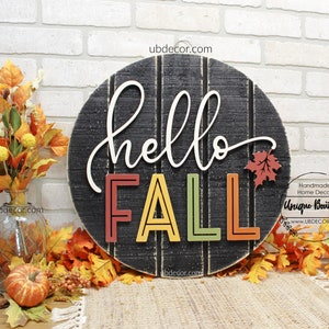 Fall Wreath, Hello Fall Door Hanger, Fall wreaths for front door, Autumn Fall Leaves, Rustic wood Shiplap sign, Front door decor, Halloween