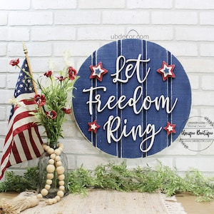 4th of July Wreath, Let Freedom Ring, Patriotic Door Hanger, Red white Blue Stars, Fourth of July sign, Summer door sign, front door decor