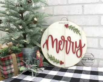 Red Merry sign, 11" MINI Small Wood Shiplap Sign, Christmas Door Hanger, Tiered tray Shelf Sign, Teacher Gift, Gift Exchange, Secret Santa