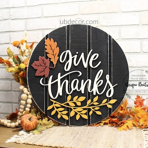 Give Thanks Door Sign, Fall Door Hanger, Autumn Fall Leaves, Rustic wood Shiplap sign, Front door decor, Thanksgiving Wreath for front door