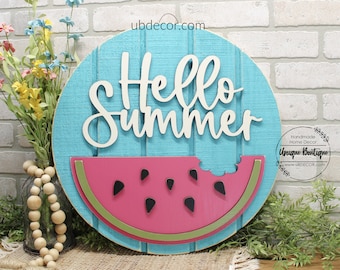 Summer Door Decor, Hello Summer Watermelon sign, Welcome Door Hanger, wreath for front door, Wood door hanger, shiplap sign, Home Decor 19.5