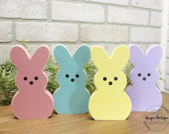 Wood Bunny Peeps, Easter Bunnies set of 4, Spring Farmhouse decor, Tiered Tray decor, Easter rabbit peeps, tier tray, wooden easter sign