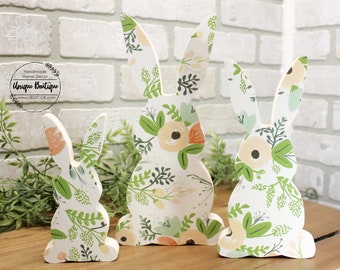 Wood Bunny Peeps, Set of 3, Spring Farmhouse decor, Tiered Tray decor, Easter rabbit peeps, tier tray, wooden easter bunnies set, Home Decor