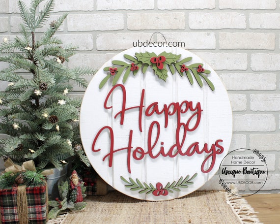 Happy Holidays Door Hanger, Christmas Door Signs, Farmhouse