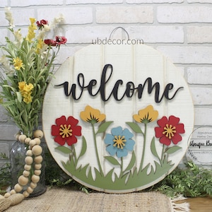 Plaque Porte 'Bienvenue' Printemps - Bois 20x12cm - Décoration Entrée Maison