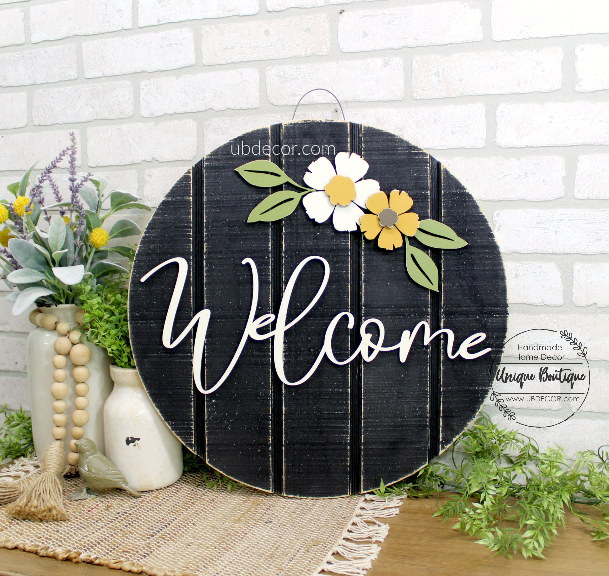 Front Door Wreaths, Welcome Sign for front door, Spring Summer Door Hanger, 19.5", Wood porch sign, Rustic home Decor, Year round door signs