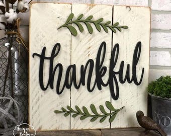 Thankful Sign | Farmhouse wall Decor | fixer upper style | Wooden shiplap sign | rustic wall decor rustic wood home decor 17x17 gallery wall